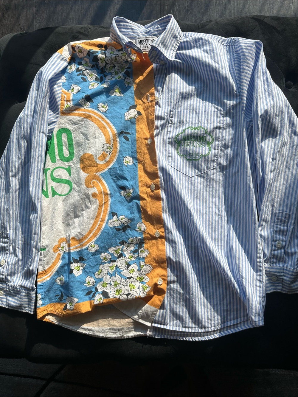 Moschino Blue & Orange Mixed-Print Button-Down Shirt